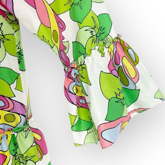 TRINA TURK NWT MOVIE COLONY 2 DRESS SIZE XS - Colorful Silk- Tiered Ruffle - Picture 10 of 11